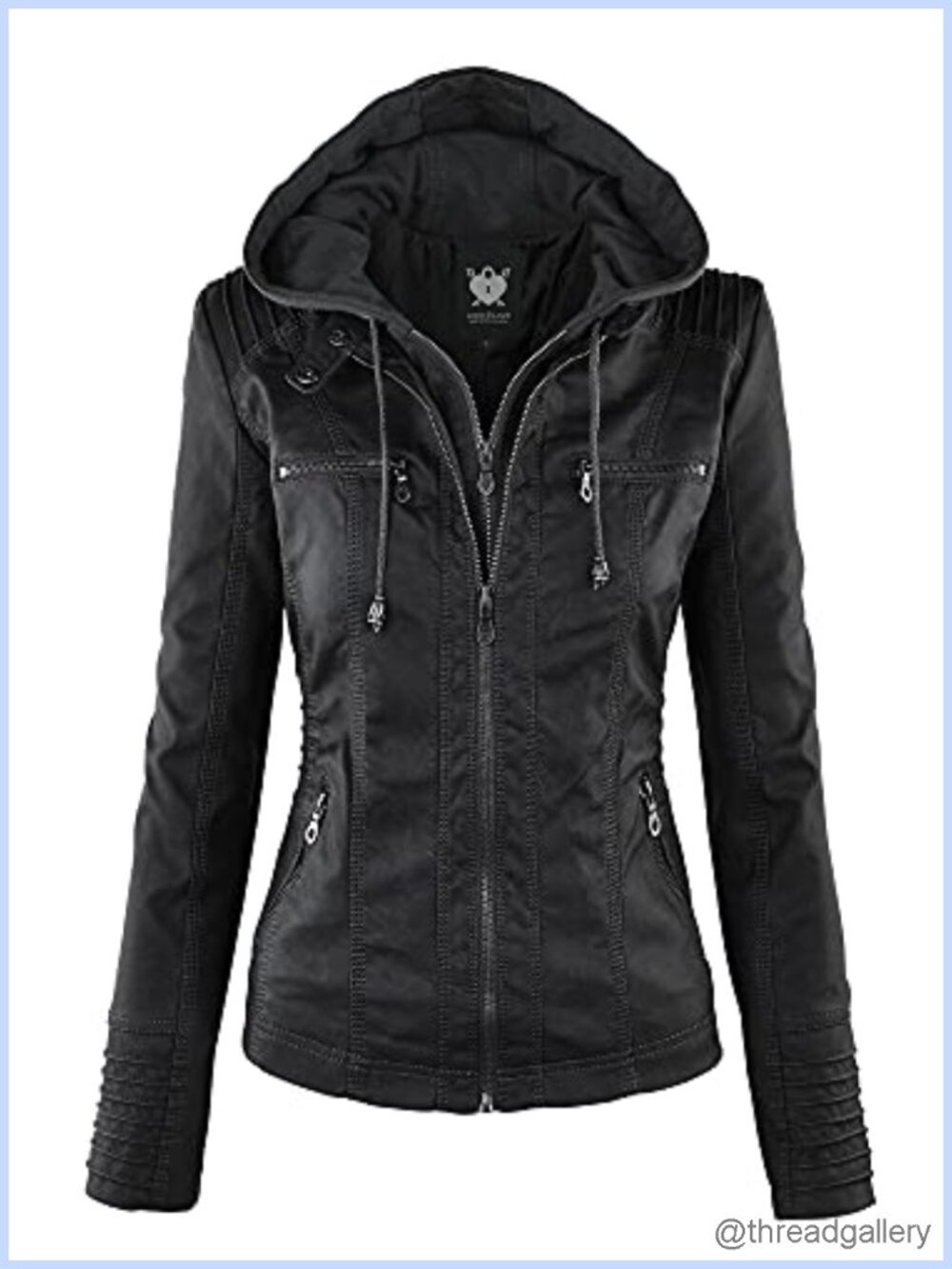 Faux Leather Moto Biker Jacket Cropped Coat with Hood
